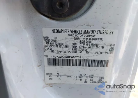 2012 Ford F250 Super Duty from USA, damaged, VIN 1FD7X2A65CEA96705